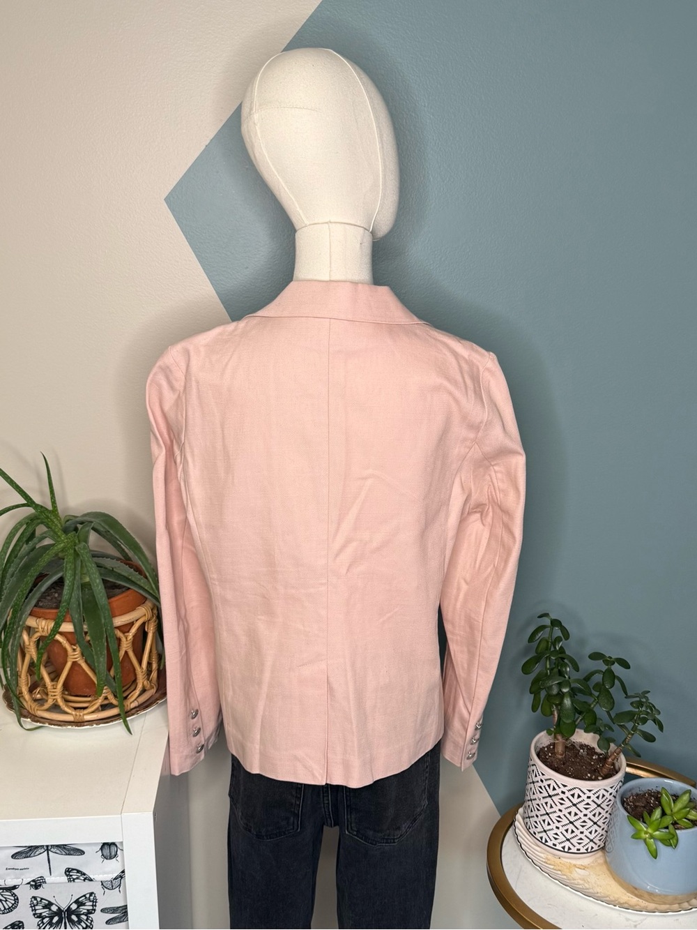 Evereve Blush Pink Military Button Double Breasted Cotton Blazer Medium - Picture 4 of 14
